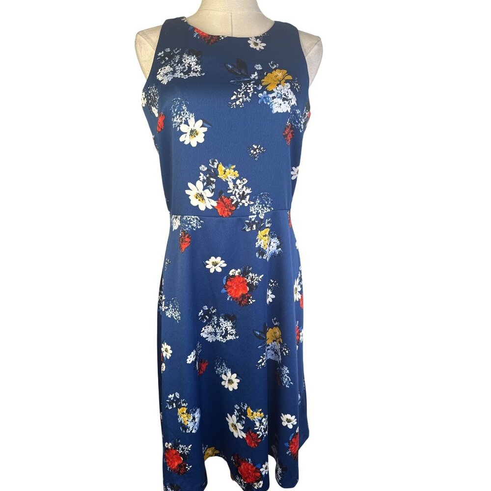 Banana Republic Size 6 Floral Sleeveless Dress Blue Polyester